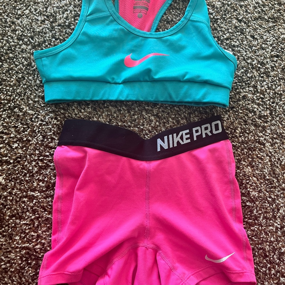 Girl Nike Pro shorts and sports bra